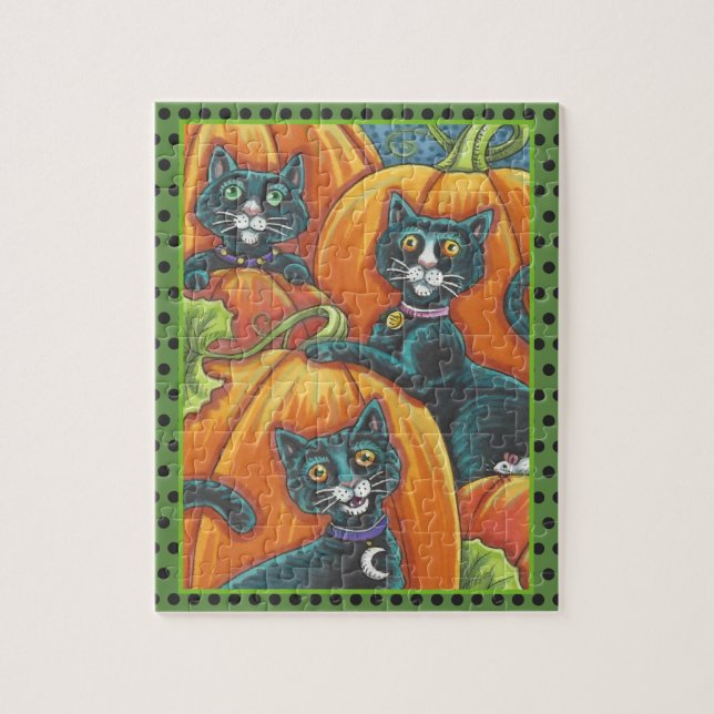 BLACK CATS, MOUSE, PUMPKIN PATCH HALLOWEEN PUZZLE (Vertical)
