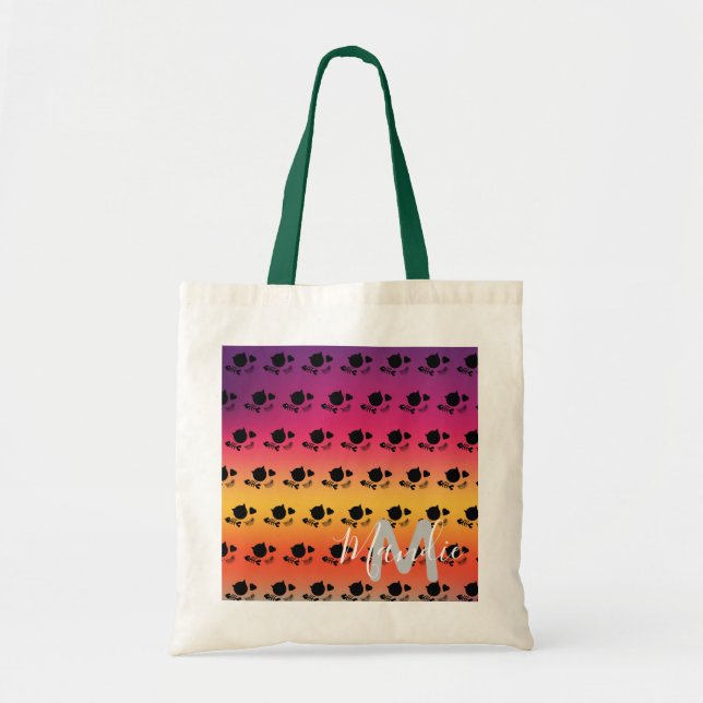 Black Cats Ombre Rainbow Name Library Books Tote Bag (Front)