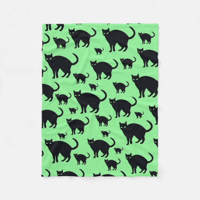 Black Cats on a Green Background Fleece Blanket (Front)