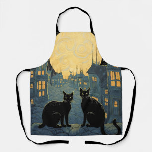 Black Cats on A Rooftop Apron