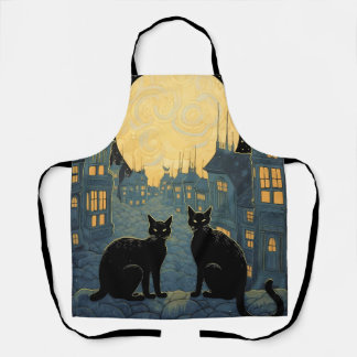 Black Cats on A Rooftop Apron