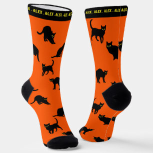 Black cats on Orange Socks