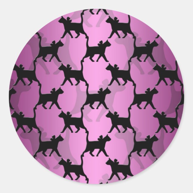 Black Cats on PInk Classic Round Sticker (Front)