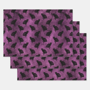 Black Cats on Purple Wrapping Paper Sheet