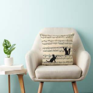 Black Cats on Sheet Music Cushion