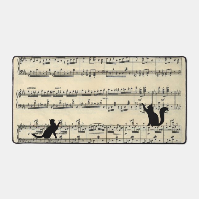 Black Cats on Sheet Music Desk Mat (Front)