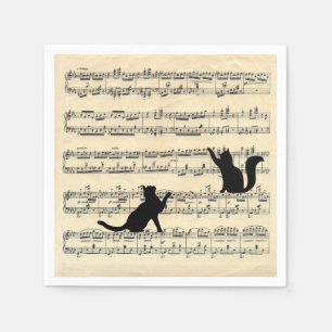 Black Cats on Sheet Music Napkin