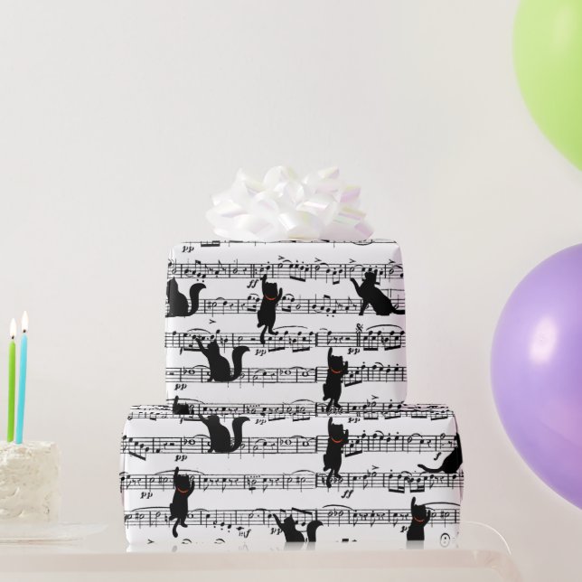 Black Cats On Sheet Music Wrapping Paper (Party Gifts)