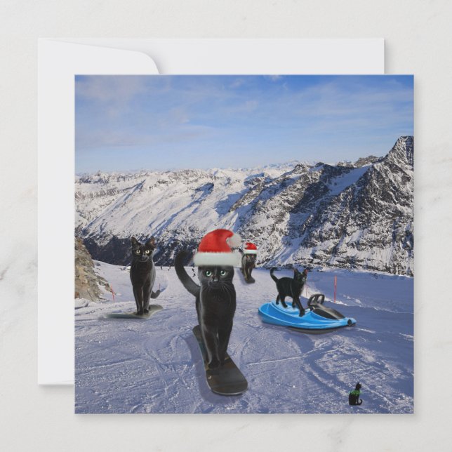 Black Cats On Snowboards Folded Greeting Card (Front)