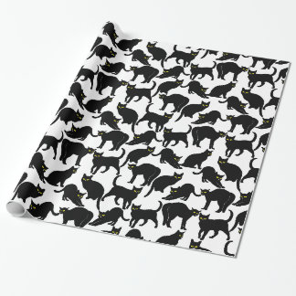 Black Cats on White Background Wrapping Paper