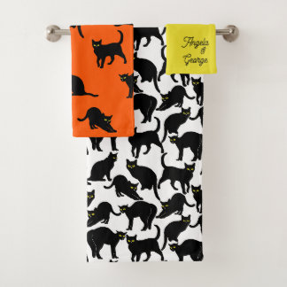 Black Cats on White Bath Towel Set