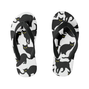 Black Cats on White Kid's Thongs