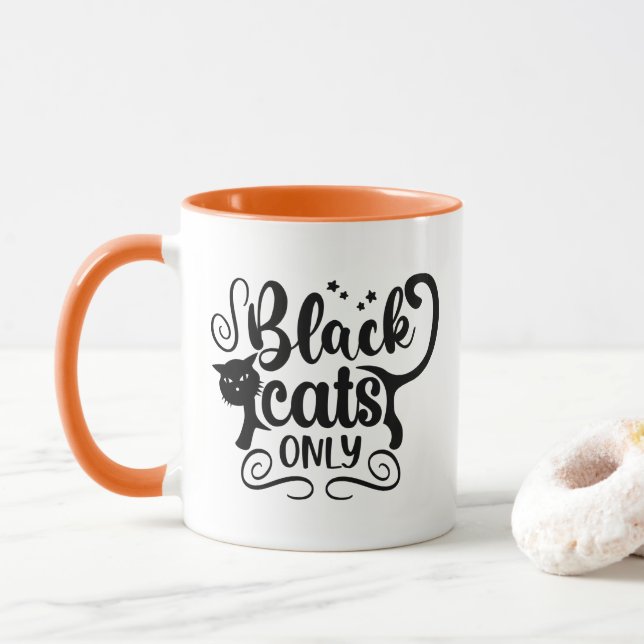 Black Cats Only Halloween Coffee Mug (With Donut)
