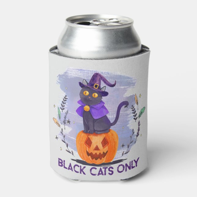 Black Cats Only – Witch Cat on Jack-O’-Lantern Can Cooler (Can Front)