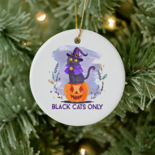 Black Cats Only – Witch Cat on Jack-O’-Lantern Ceramic Ornament