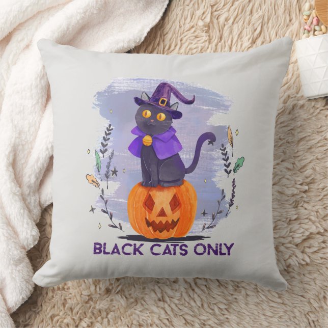 Black Cats Only – Witch Cat on Jack-O’-Lantern Cushion (Blanket)