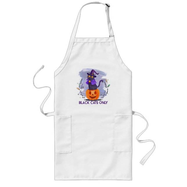 Black Cats Only – Witch Cat on Jack-O’-Lantern Long Apron (Front)