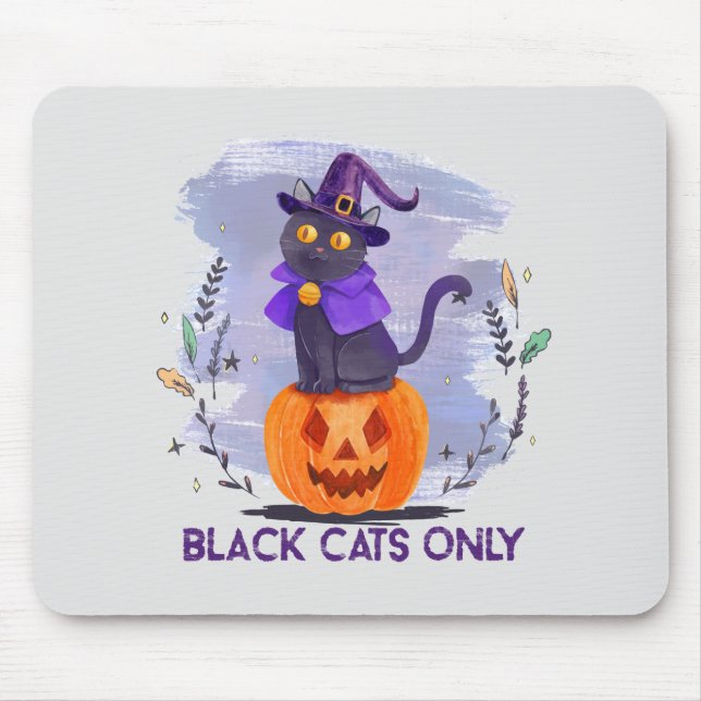 Black Cats Only – Witch Cat on Jack-O’-Lantern Mouse Pad (Front)