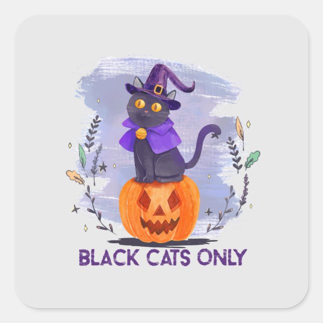 Black Cats Only – Witch Cat on Jack-O’-Lantern Square Sticker (Front)