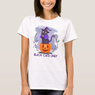 Black Cats Only – Witch Cat on Jack-O’-Lantern T-Shirt