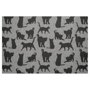 Black Cats Pattern Black and Grey Fabric