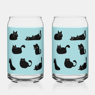 Black Cats Pattern Can Glass