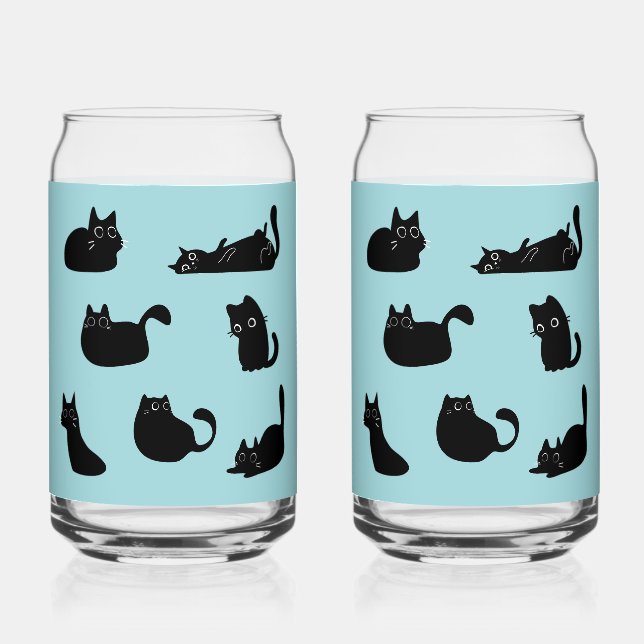 Black Cats Pattern Can Glass (Front)