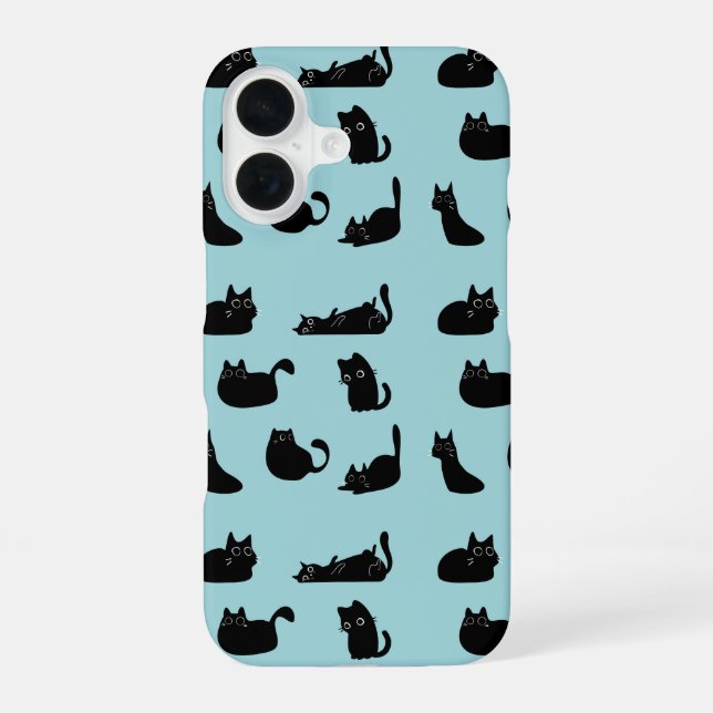 Black Cats Pattern iPhone 16 Case (Back)
