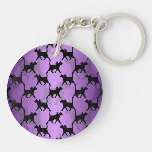 Black Cats Pattern on Purple Key Ring