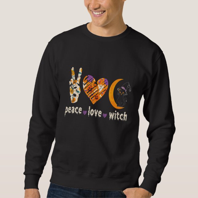 Black Cats Peace Love Witch Haloween Sweatshirt (Front)