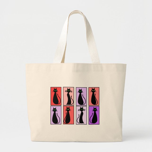 Black Cats Pop Art Gifts Large Tote Bag (Front)