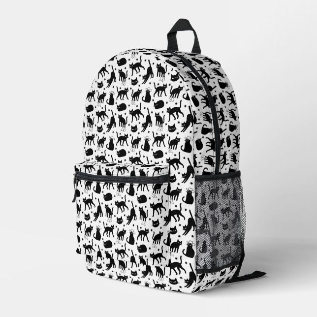 Black Cats Printed Backpack (Back Corner Right)