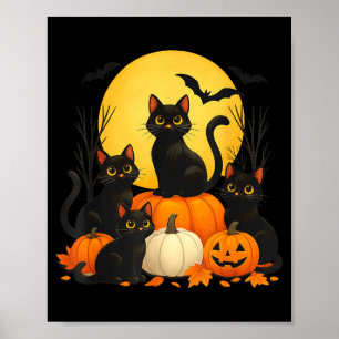 Black Cats Pumpkin Halloween Costume Men Women Poster