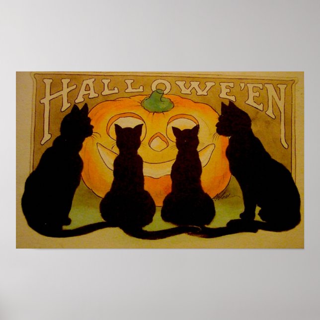 Black Cats Pumpkin Halloween Poster (Front)
