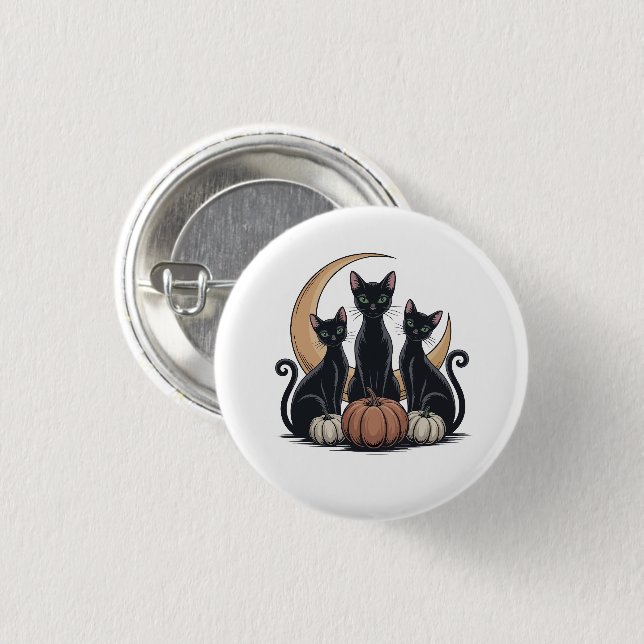 Black Cats Pumpkin Moon Gothic Halloween Button (Front & Back)