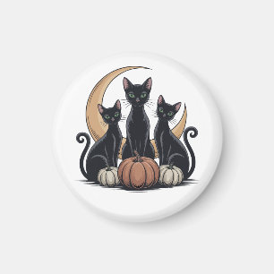 Black Cats Pumpkin Moon Gothic Halloween Button Magnet