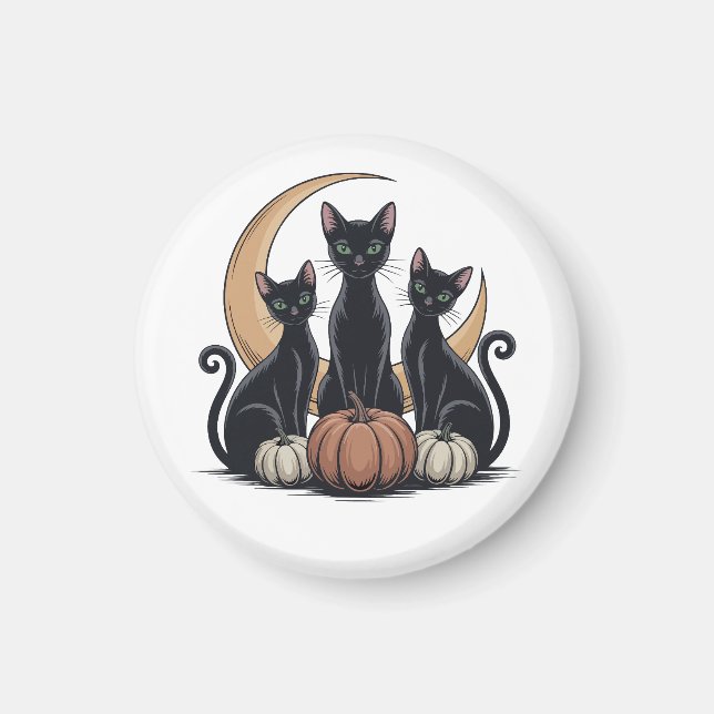 Black Cats Pumpkin Moon Gothic Halloween Button Magnet (Front)