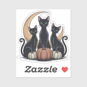 Black Cats Pumpkin Moon Whimsigothic Halloween