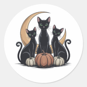 Black Cats Pumpkin Moon Whimsigothic Halloween Classic Round Sticker