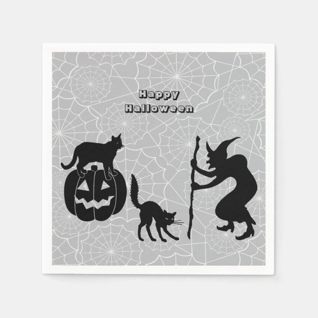 Black Cats Pumpkin Sorcerer Paper Napkin (Front)