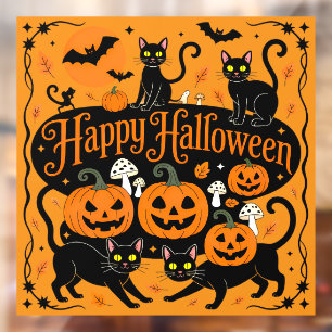 Black Cats Pumpkins and Bats Happy Halloween