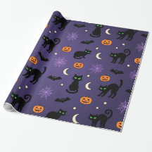 Black Cats Pumpkins Bats Purple Halloween Wrapping
