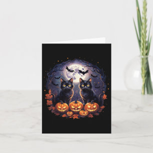 Black Cats Pumpkins Full Moon Halloween Cat Lover Card