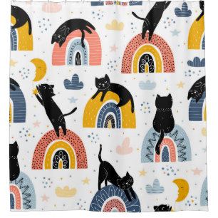 Black Cats Rainbows Fantasy Pattern Shower Curtain