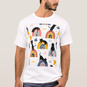 Black Cats Rainbows Fantasy Pattern T-Shirt
