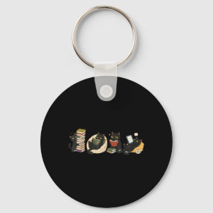 Black Cats Reading Book Lover Cat Reader Bookish Key Ring