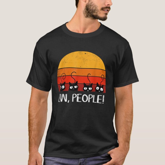 Black Cats Retro Sunset Eww People Funny Christmas T-Shirt (Front)