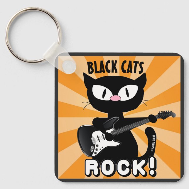 BLACK CATS ROCK! Personalised keychain (Front)