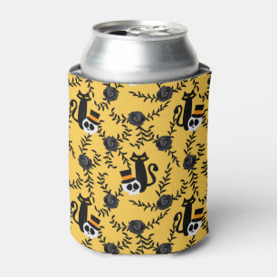 Black Cats Roses and Skulls Can Cooler