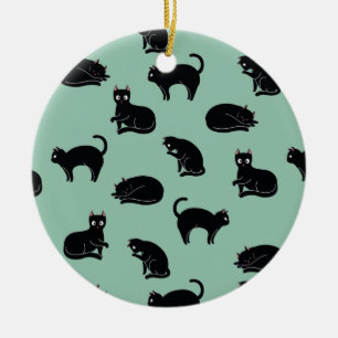 Black Cats Seamless Pattern Ceramic Ornament